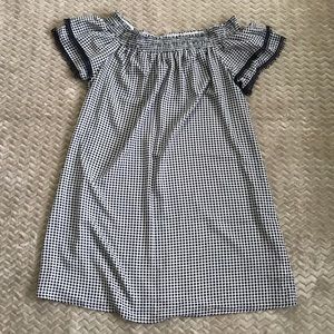 Navy and White Checkered Off Shoulder Dress L NWOT